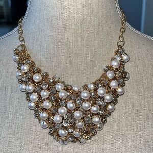 R.J. Graziano GoldTone Faux Pearl and Crystals Bold Statement Necklace